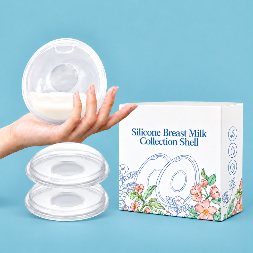 Einmilk wearable silicone breast milk collection shells on standard blue background